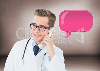 Doctor on phone with shiny chat bubble