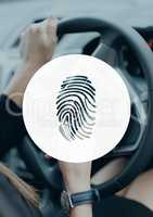 Finger print icon against woman in the car