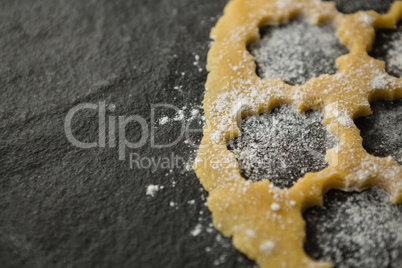 High angle view of flower shape on dough
