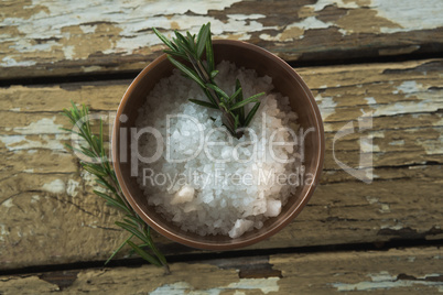 Salt and rosemary herb in bowl