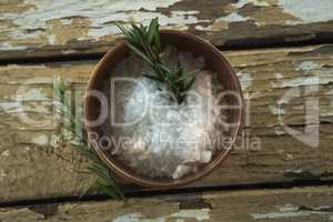 Salt and rosemary herb in bowl