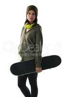 Confident young woman carrying skateboard