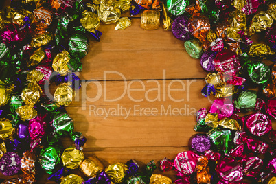 Wrapped chocolates arranged on table during Halloween