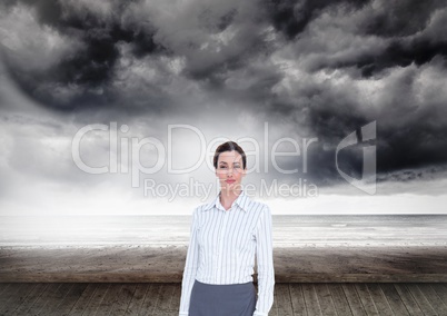 Businesswoman with dark clouds