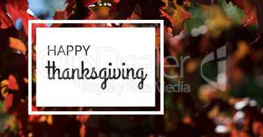 Happy thanksgiving text with Trees and leaves in Autumn