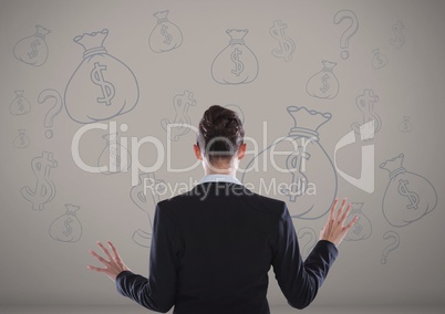 man in front of money on wall man in front of money on wall