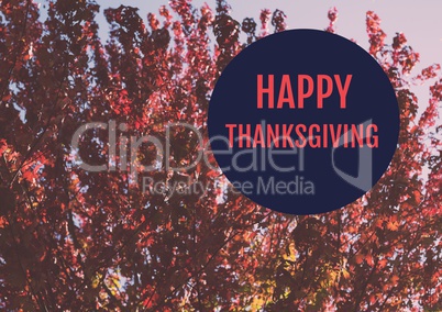 Happy thanksgiving text with trees and leaves