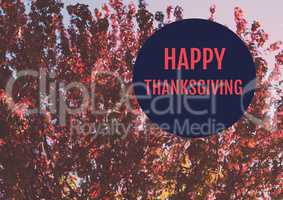 Happy thanksgiving text with trees and leaves
