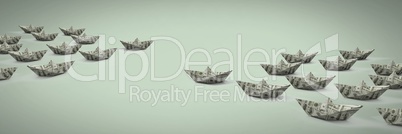 Paper money dollar boats with green background