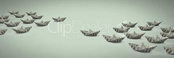 Paper money dollar boats with green background