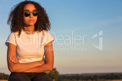 Sad Mixed Race African American Teenager Woman Outside in Sungla