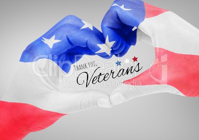 Veterans day, flag usa on hands with text