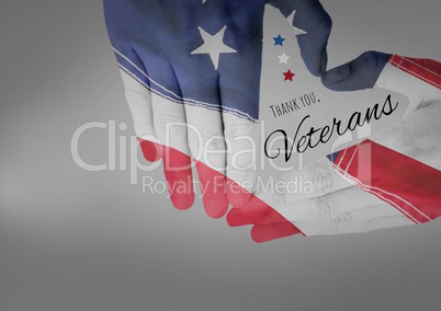 Veterans day, flag usa on hands with text