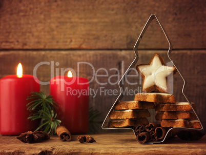 Christmas background with star shaped cookies