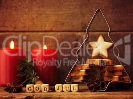 Scandinavian Christmas background with star shaped cookies