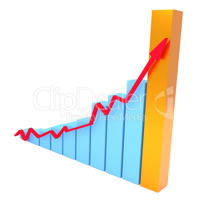 Blue business graph with an upswing arrow