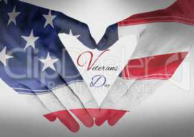 Veterans day, flag usa on hands with text