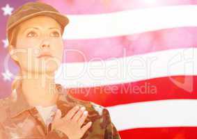 veterans day soldier in front of flag