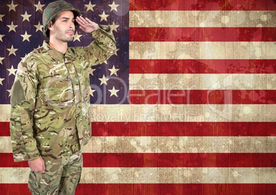 veterans day soldier in front of flag