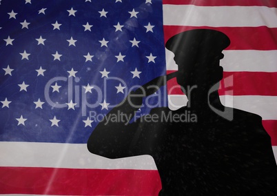 veterans day soldier in front of flag