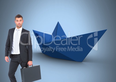 Businessman with briefcase and blue background