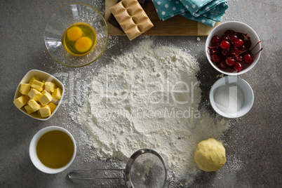 Various ingredients on a concrete background