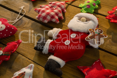 High angle view of Christmas decorations on table