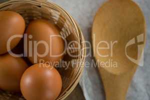 Eggs placed in a basket