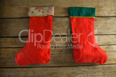 Christmas stocking on wooden wall