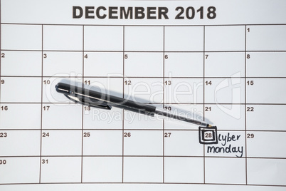Pen on calender with marked date