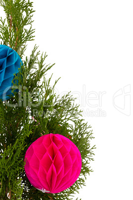 Christmas tree with decoration against white background