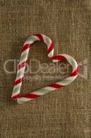 Heart shaped candy cane on on fabric