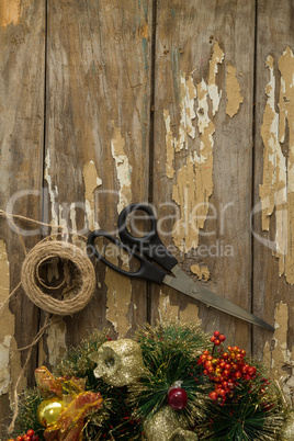 Christmas decorations on wooden table