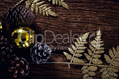 Christmas decoration on wooden plank