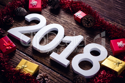 Numbers surrounded with christmas decoration