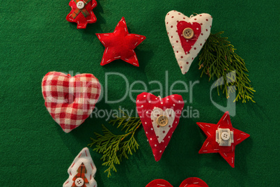 Overhead view of Christmas decoration with various shapes