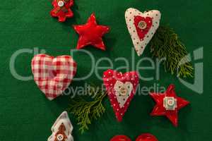 Overhead view of Christmas decoration with various shapes