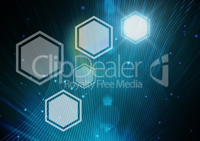 Icons interface of blank hexagons over blue background glowing