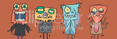 Monster illustrations in Halloween costumes