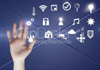 Hand touching icons interface of internet of things