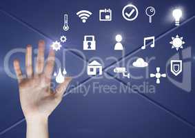 Hand touching icons interface of internet of things