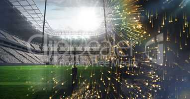 Sports stadium lights transition effect with fireworks