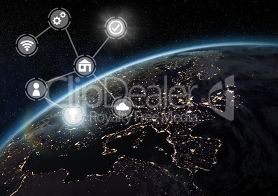 Icons interface of Internet Of Things over earth planet background
