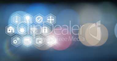Icons interface of Internet Of Things over soft bokeh light sparkles background