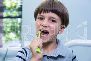 Portrait of boy brushing teeth