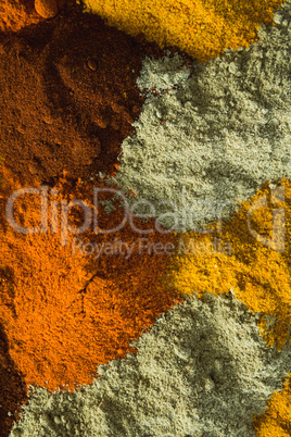 Close-up of various spices arranged