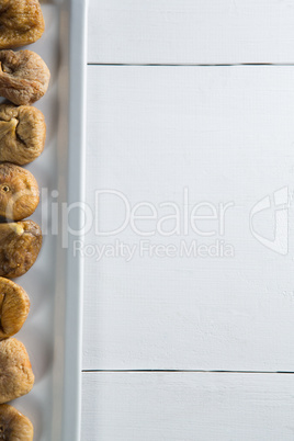 Overhead view of figs in plate on table