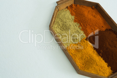 Various type of spices in tray