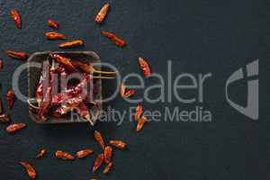 Dried red chili pepper in bowl