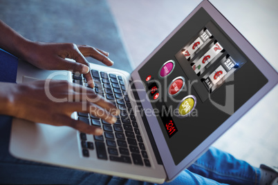Composite image of slot machine jackpot on mobile display